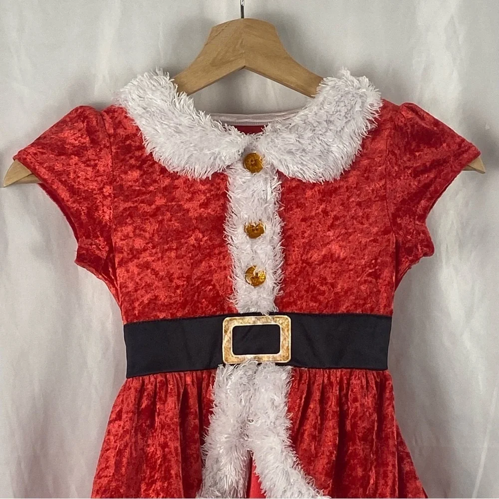 AME Festive Red and White Christmas Santa Dress Girl Kids Costume Size XS 4/5
